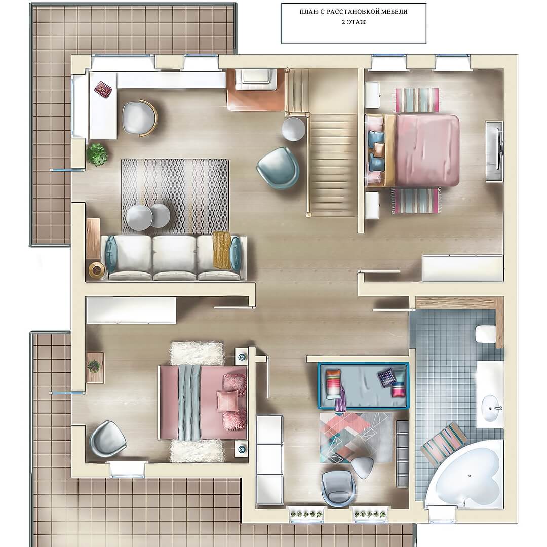 планировка квартиры с мебелью план