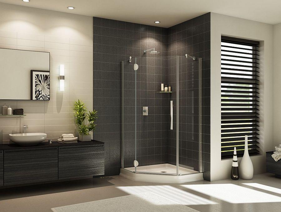 Интерьер ванной комнаты с душем в стиле модерн