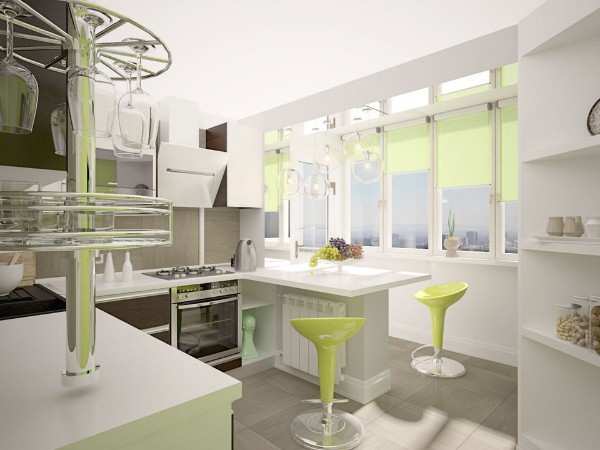 интерьер прямоугольной кухни с балконом, фото 24
