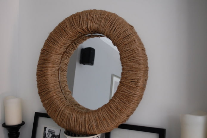 зеркало декорированное веревкой