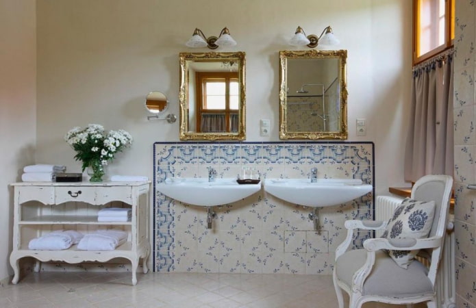 плитка в интерьере ванной в стиле шебби-шик