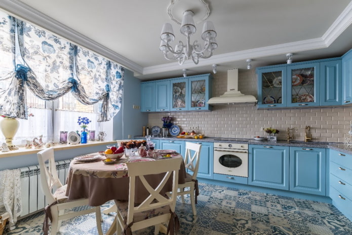 стиль прованс в интерьере голубой кухни