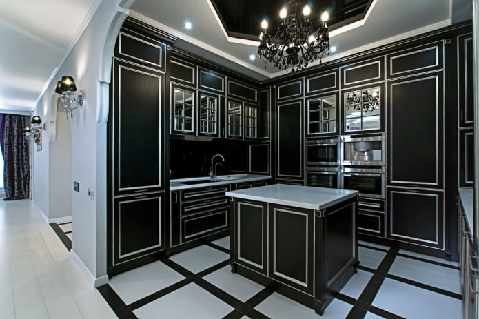 кухня в черных тонах в стиле арт-деко
