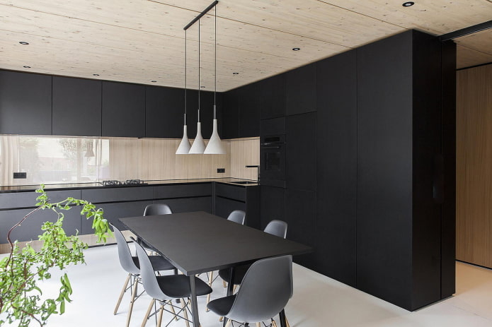 кухня в черных тонах в стиле минимализм
