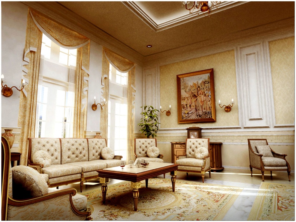 Мягкая мебель со светлой обивкой и каретной стяжкой прекрасно вписывается в интерьер в классическом стиле 