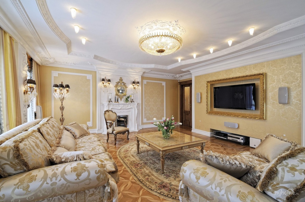 Мягкая мебель с жаккардовым рисунком хорошо подходит для интерьера классической гостиной 