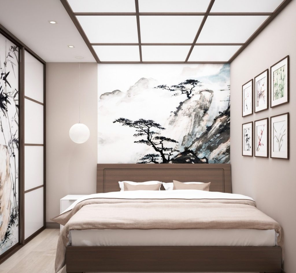 Светлая спальня в японском стиле