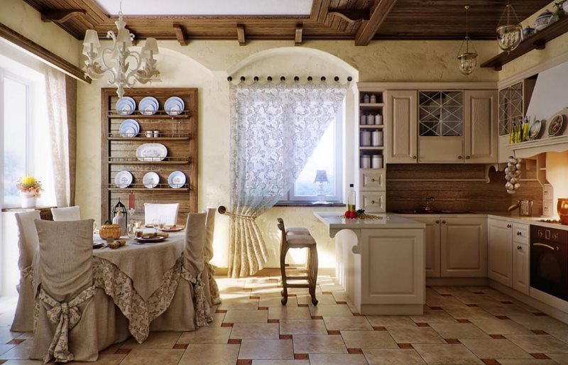 Кухня-гостиная деревенского дома в стиле кантри
