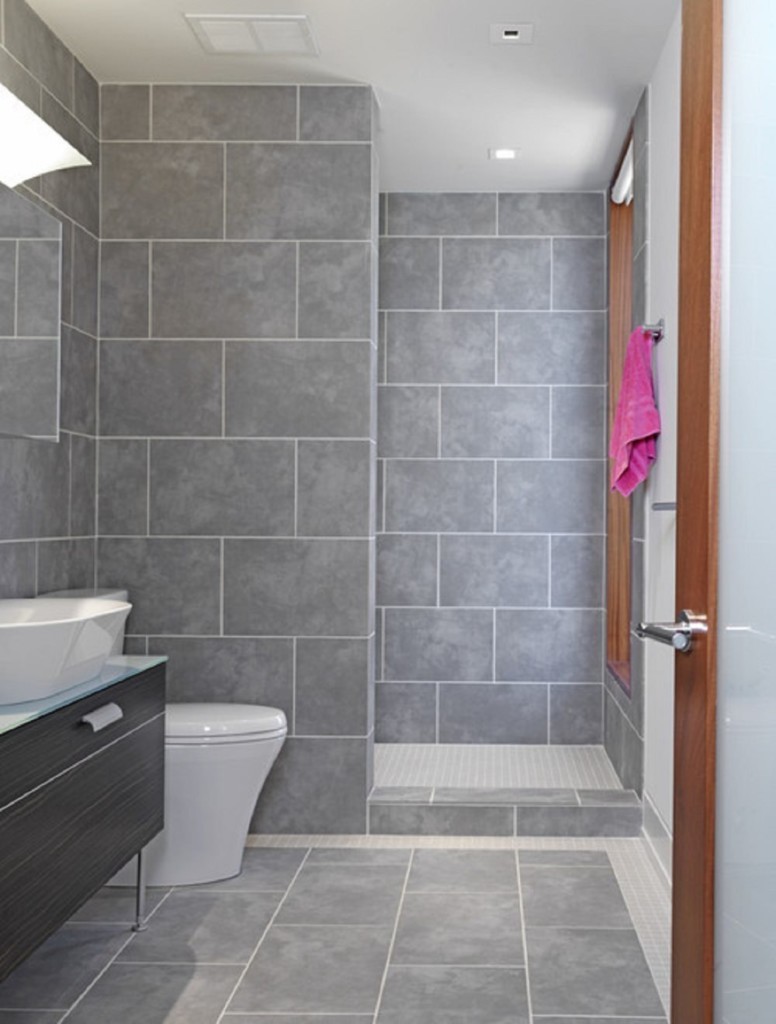 Серый цвет в интерьере ванной комнаты с душевой кабиной