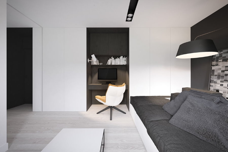 Мини-кабинет в нише квартиры стиля минимализма