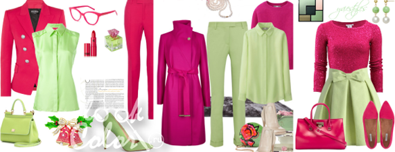 сочетание зеленого и розового цвета в одежде