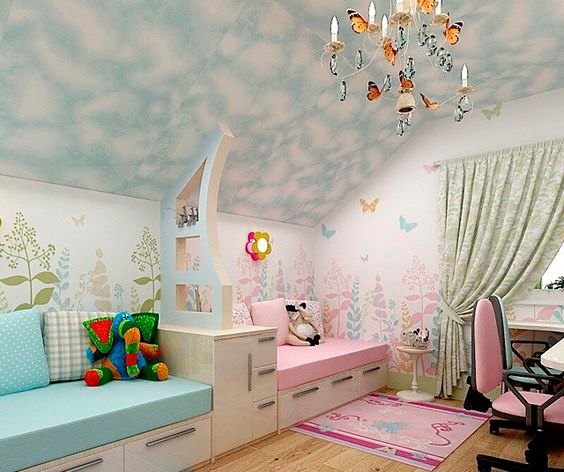 дизайн детской комнаты для двух разнополых детей с фото 1