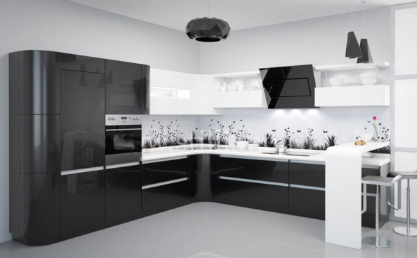 Черно-белые кухни – дизайн