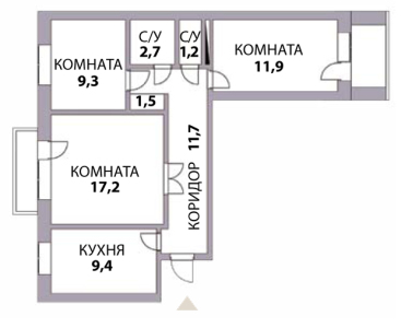 план трехкомнатной квартиры до перепланировки