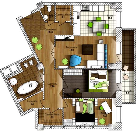 планировка 3-х комнатной квартиры