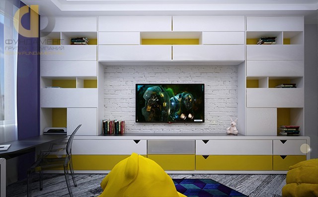Меблировка ТВ-зоны в детской комнате для мальчика