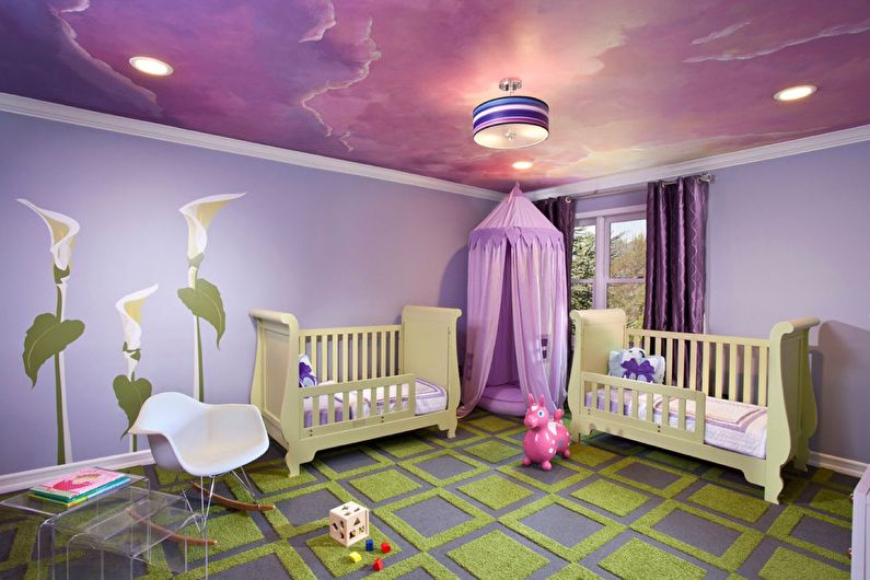 Натяжной потолок с фотопечатью в детской комнате - Небо