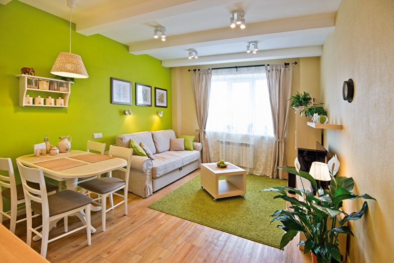 Зеленая гостиная в хрущевке - дизайн интерьера