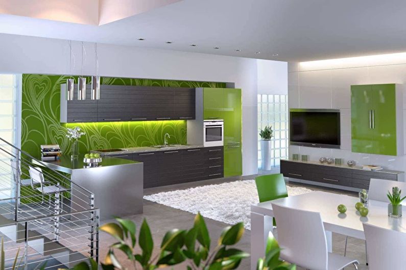 Зеленый цвет в интерьере кухни - фото