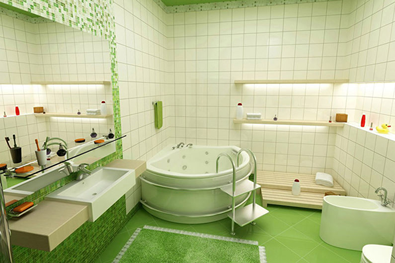 Зеленый цвет в интерьере ванной комнаты - фото
