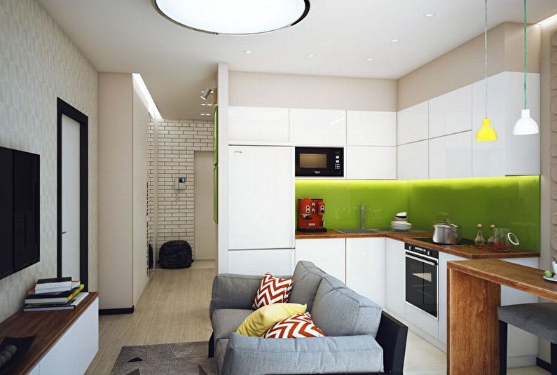 Дизайн интерьера маленькой кухни-гостиной - фото