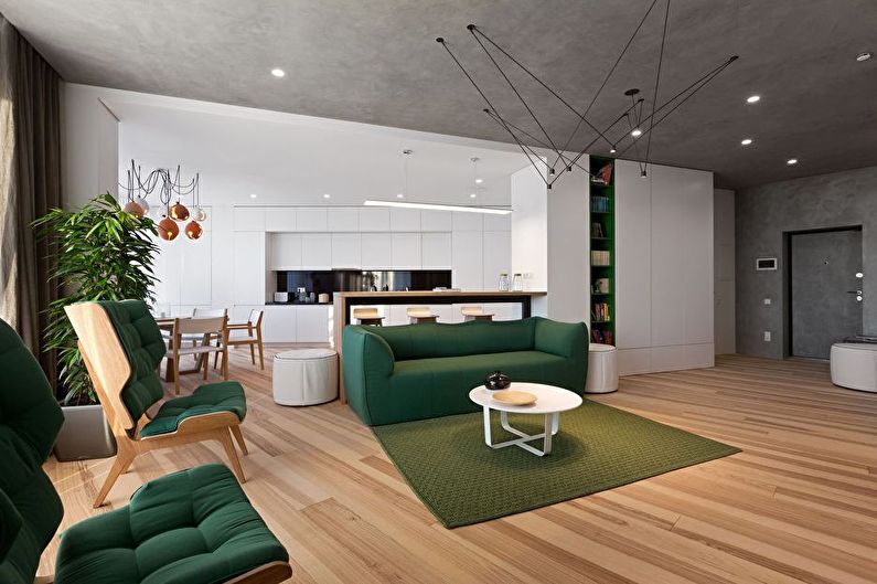 Дизайн интерьера кухни-гостиной в стиле минимализм - фото