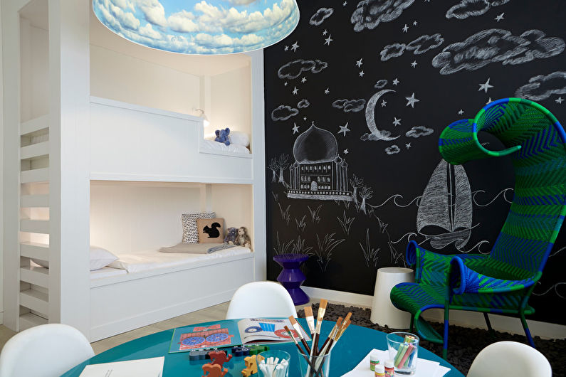 Дизайн интерьера детской комнаты в черно-белых тонах - фото