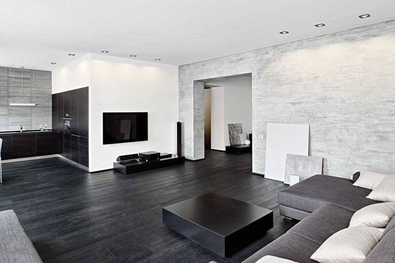 Черно-белая гостиная в стиле хай-тек - Дизайн интерьера