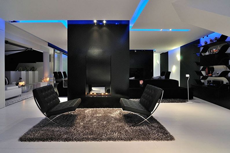 Черно-белая гостиная в стиле хай-тек - Дизайн интерьера