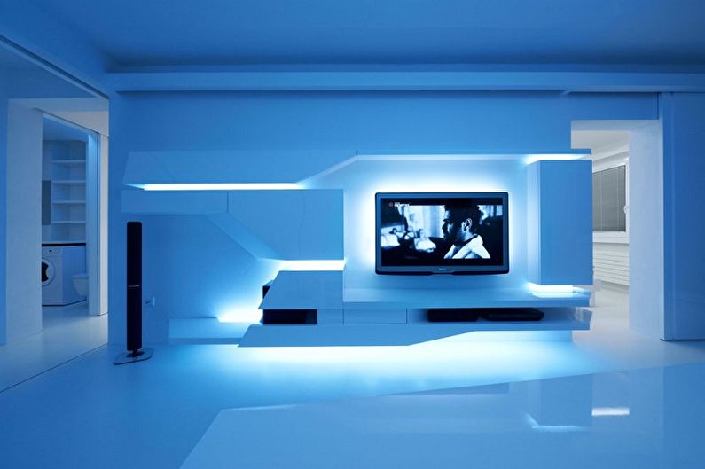 Синяя гостиная в стиле хай-тек - Дизайн интерьера