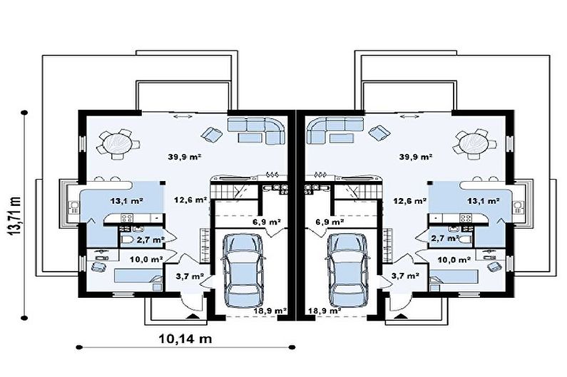 Современные проекты одноэтажных домов с гаражом - Дуплекс с гаражом