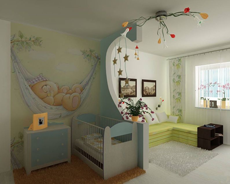 Перегородка из гипсокартона - зонирование гостиной и детской комнаты