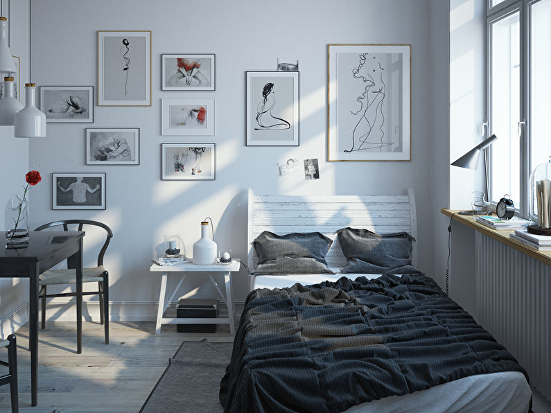 Дизайн маленькой спальни в белом цвете - фото