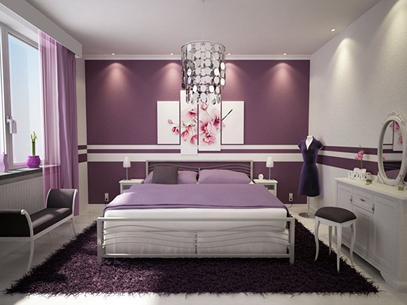 Дизайн маленькой спальни в фиолетовых тонах - фото