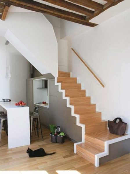 Расположение лестницы на кухне – оптимальное решение в условиях недостатка квадратных метров