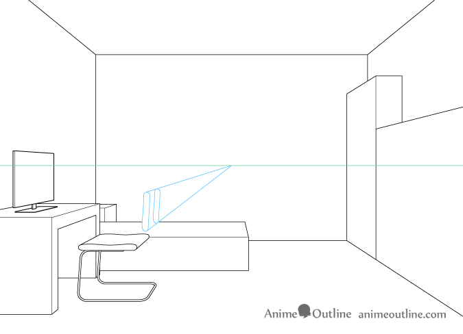 One point perspective drawing computer chair backrest