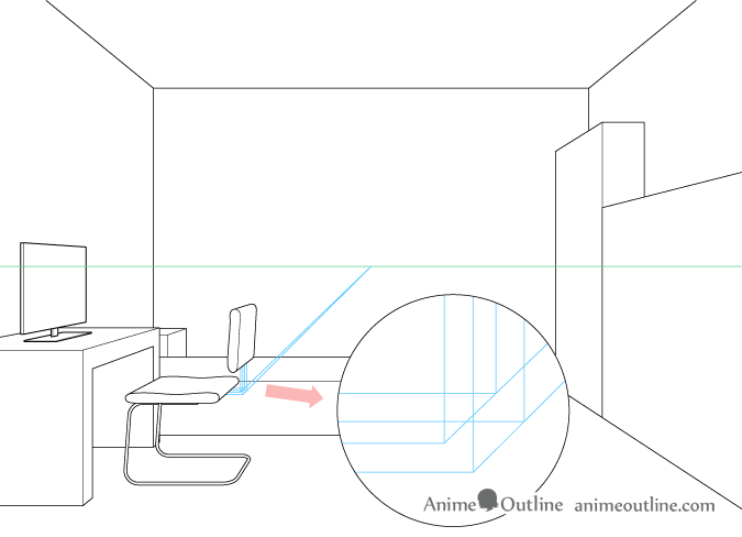 One point perspective drawing computer chair backrest attachment placement