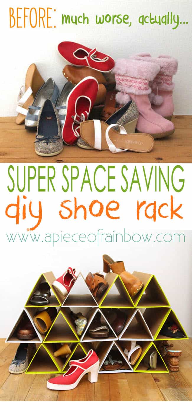 SUPER space saving and surprisingly sturdy DIY shoe rack! 