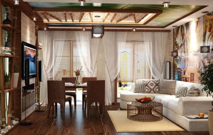 шторы с бамбуком в дизайне комнаты