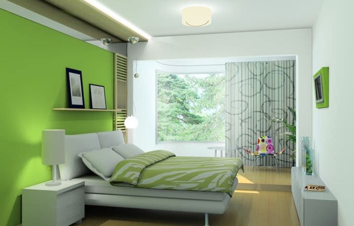 дизайн спальни в салатовом цвете