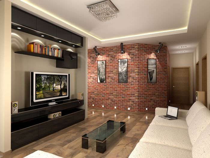 Дизайн гостиной комнаты в стиле лофт
