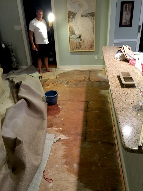 Wet subfloor from kitchen flood