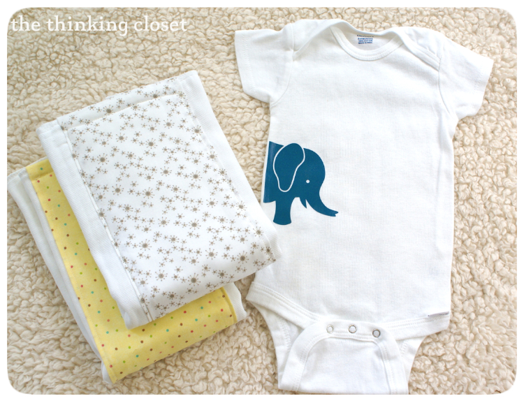 Gender-Neutral Onesie and Burp Cloths by The Thinking Closet